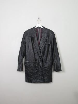 Women's Vintage Black  Leather Long Jacket M/L - The Harlequin