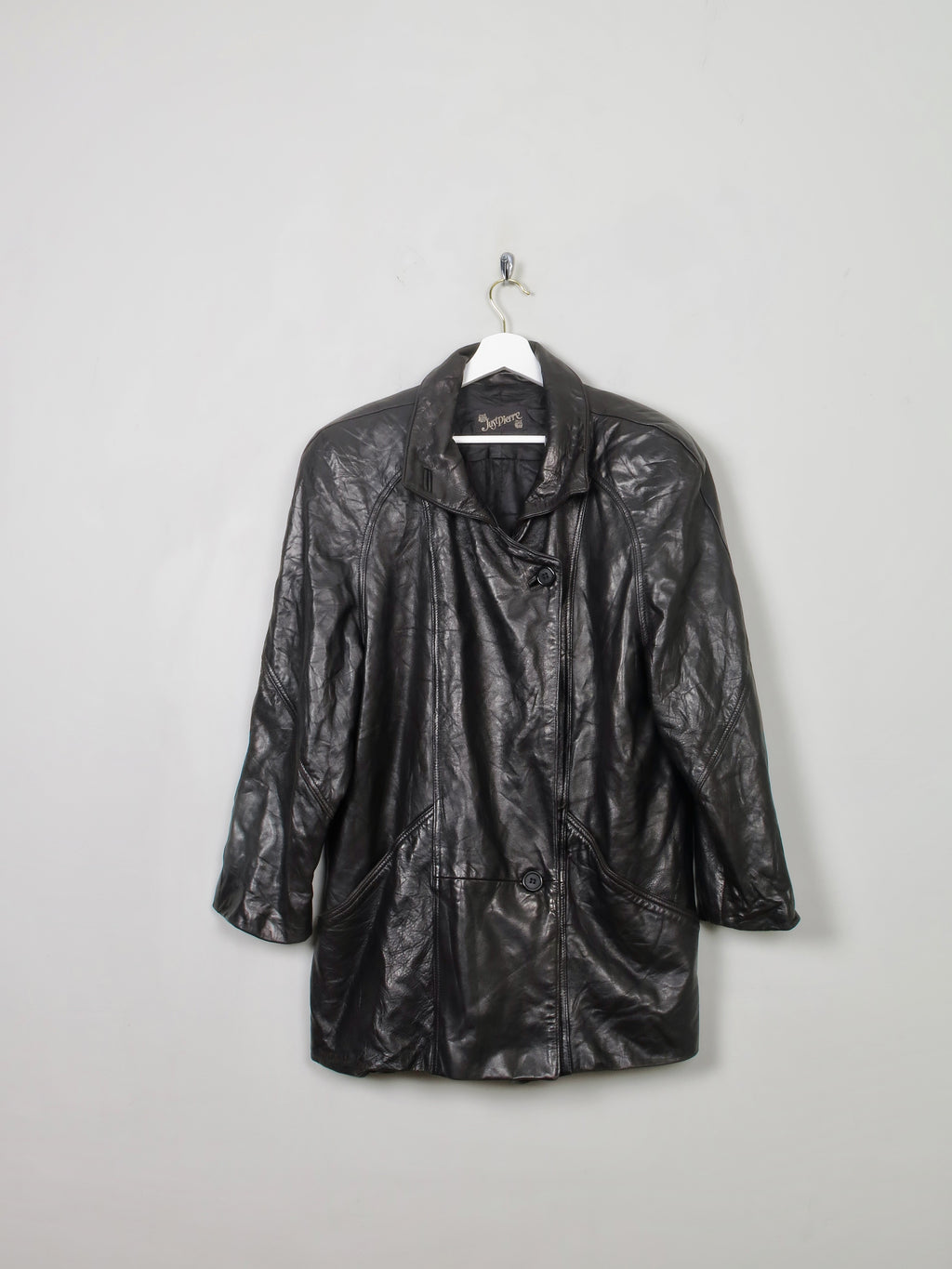 Women's Vintage Black Leather Long Jacket M/L - The Harlequin