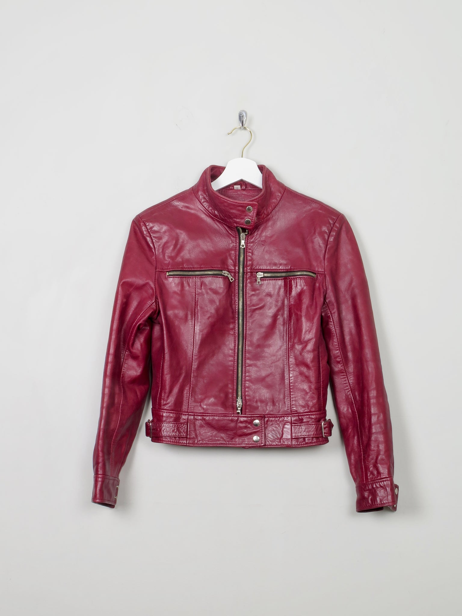 Women's Vintage Leather Wine Biker Jacket XS - The Harlequin