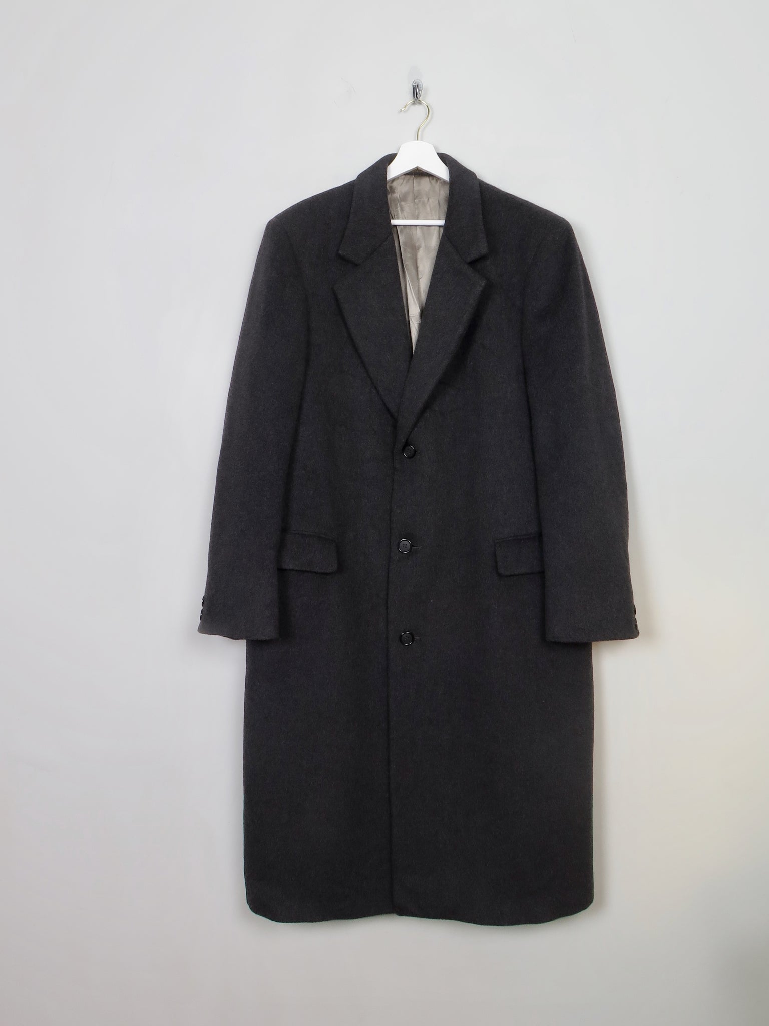 Men's Classic Vintage Grey Wool Overcoat L/44" Long