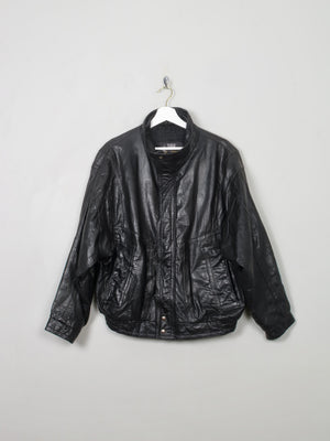 Men's Vintage London Fog Black Leather Bomber Jacket M - The Harlequin