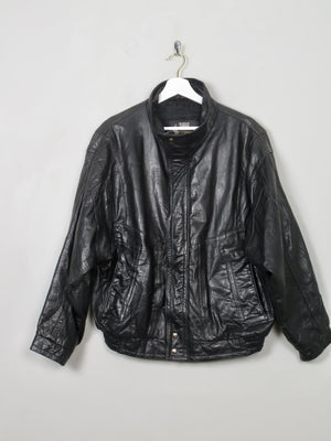 Men's Vintage London Fog Black Leather Bomber Jacket M - The Harlequin