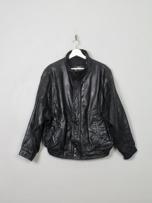 Men's Vintage London Fog Black Leather Bomber Jacket M - The Harlequin