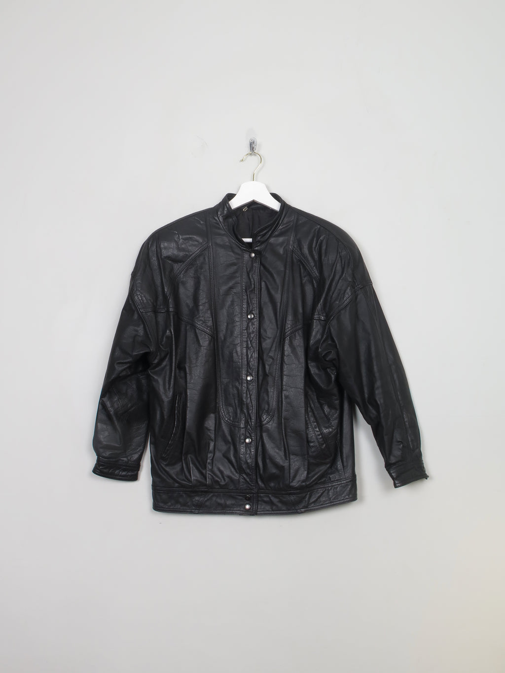 Women's Vintage Black Leather Bomber Jacket XS/S