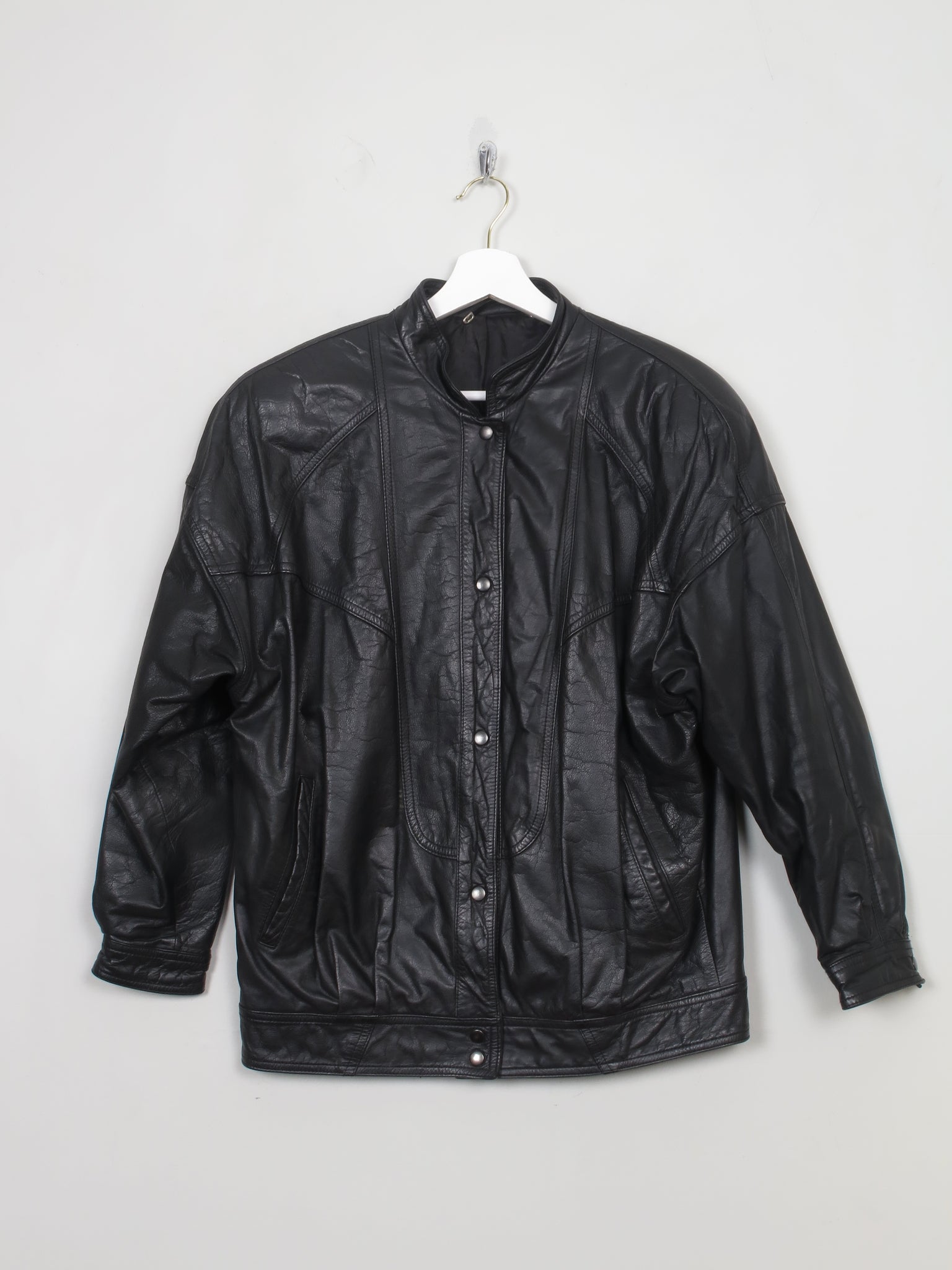 Women's Vintage Black Leather Bomber Jacket XS/S