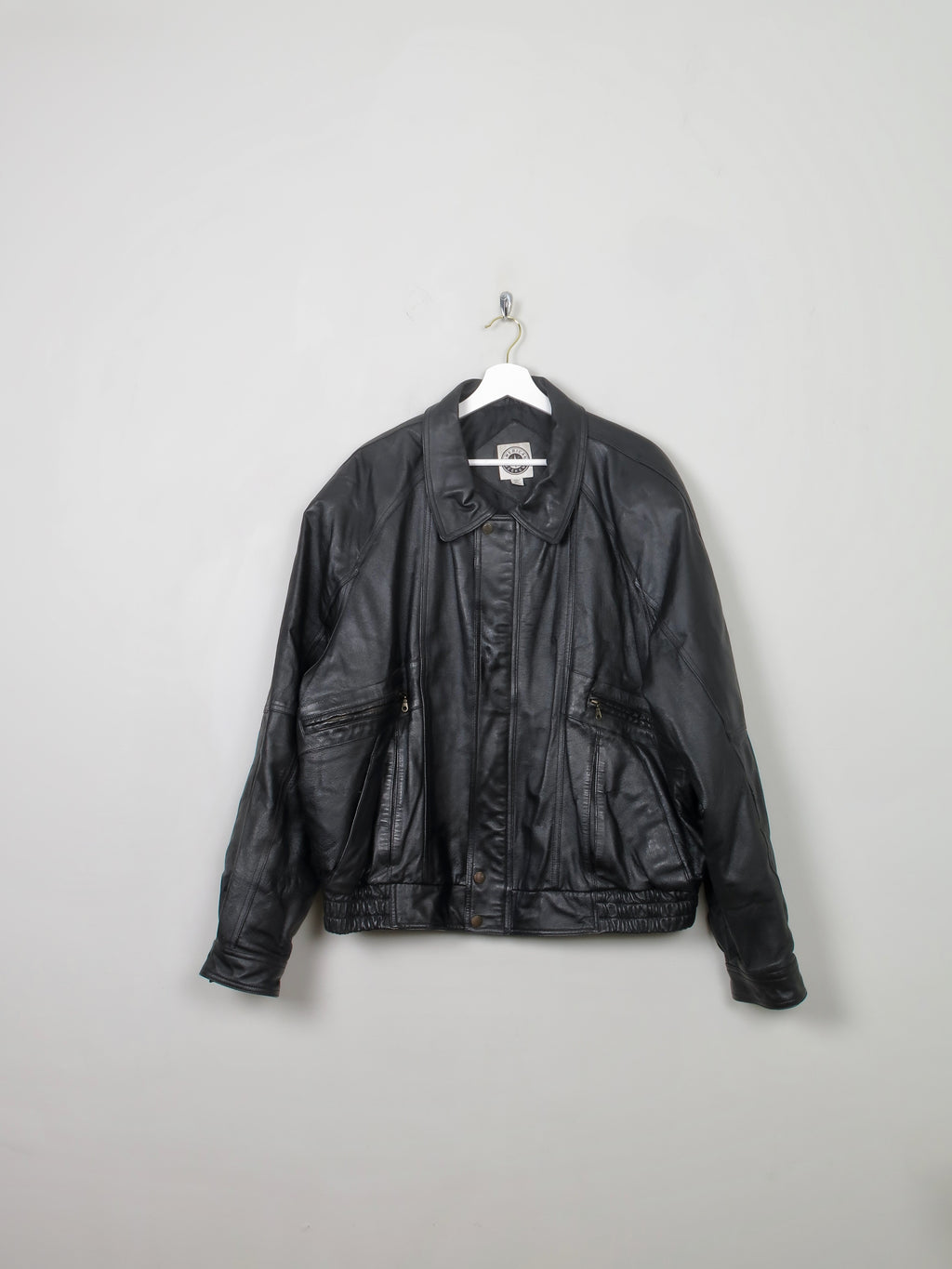 Men's Vintage Black Leather Bomber Jacket XL - The Harlequin