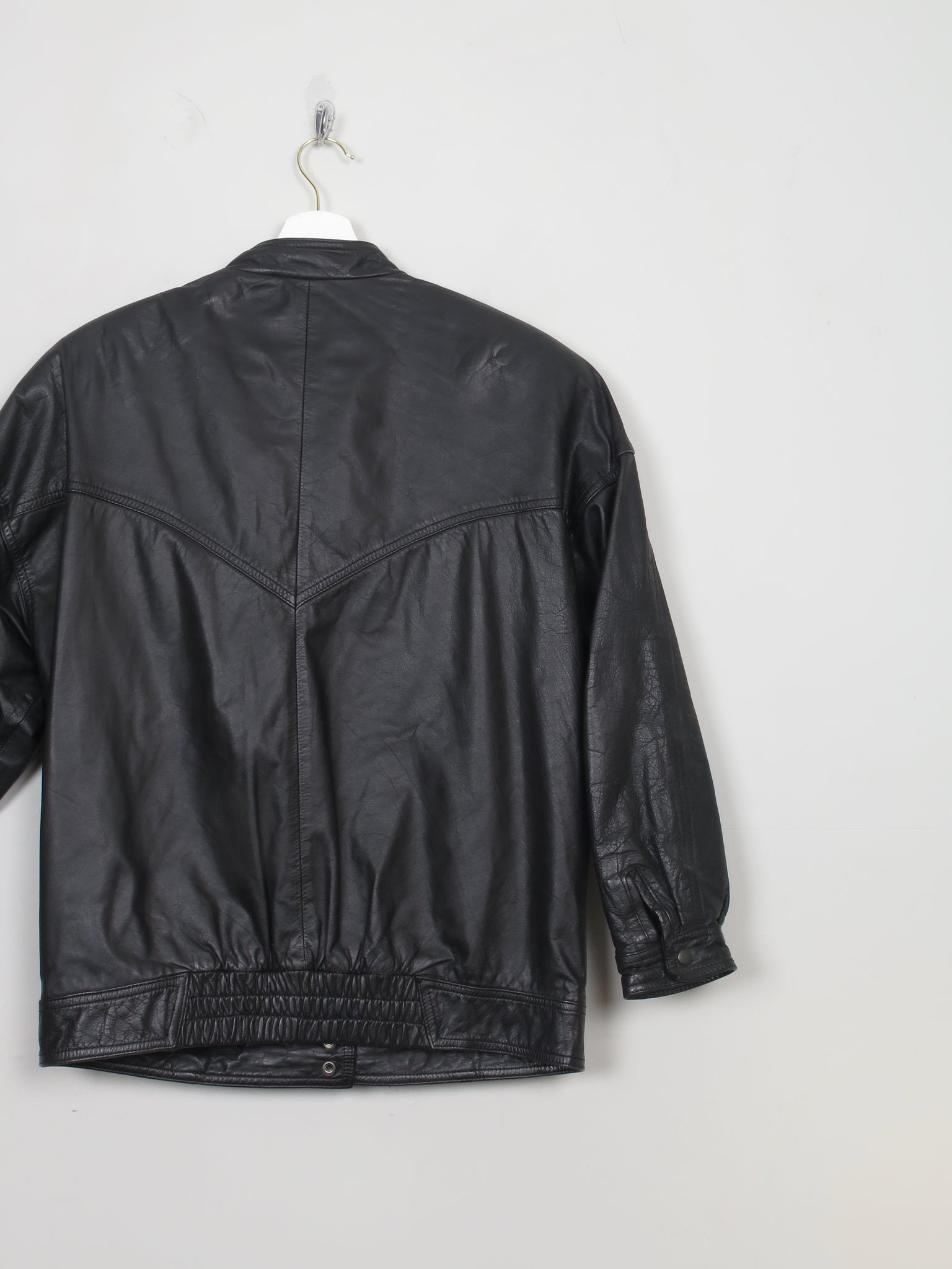 Women's Vintage Black Leather Bomber Jacket XS/S
