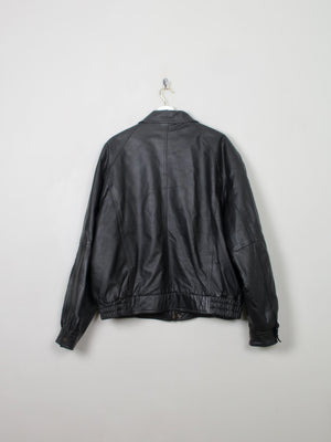 Men's Vintage Black Leather Bomber Jacket XL - The Harlequin