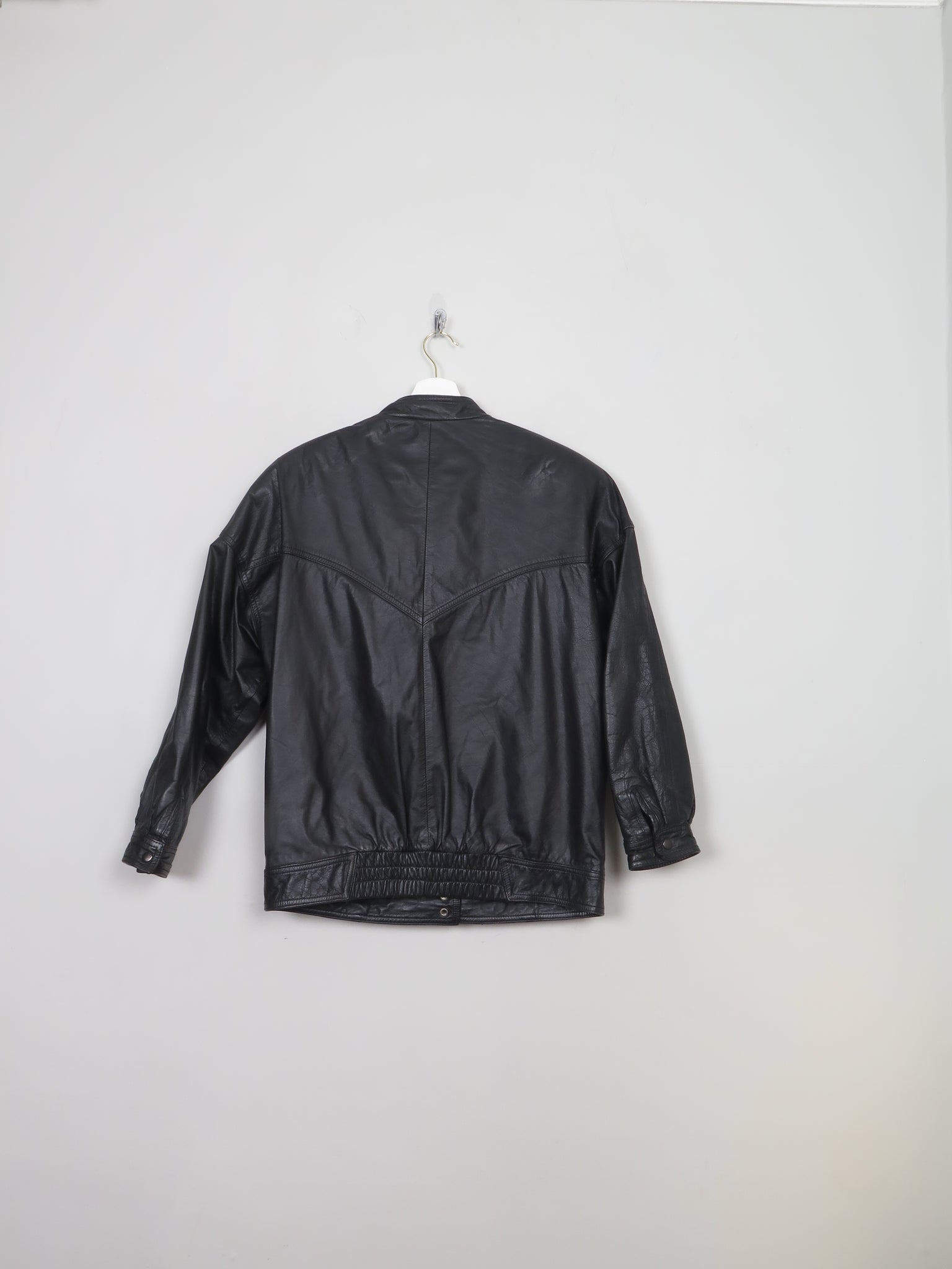 Women's Vintage Black Leather Bomber Jacket XS/S