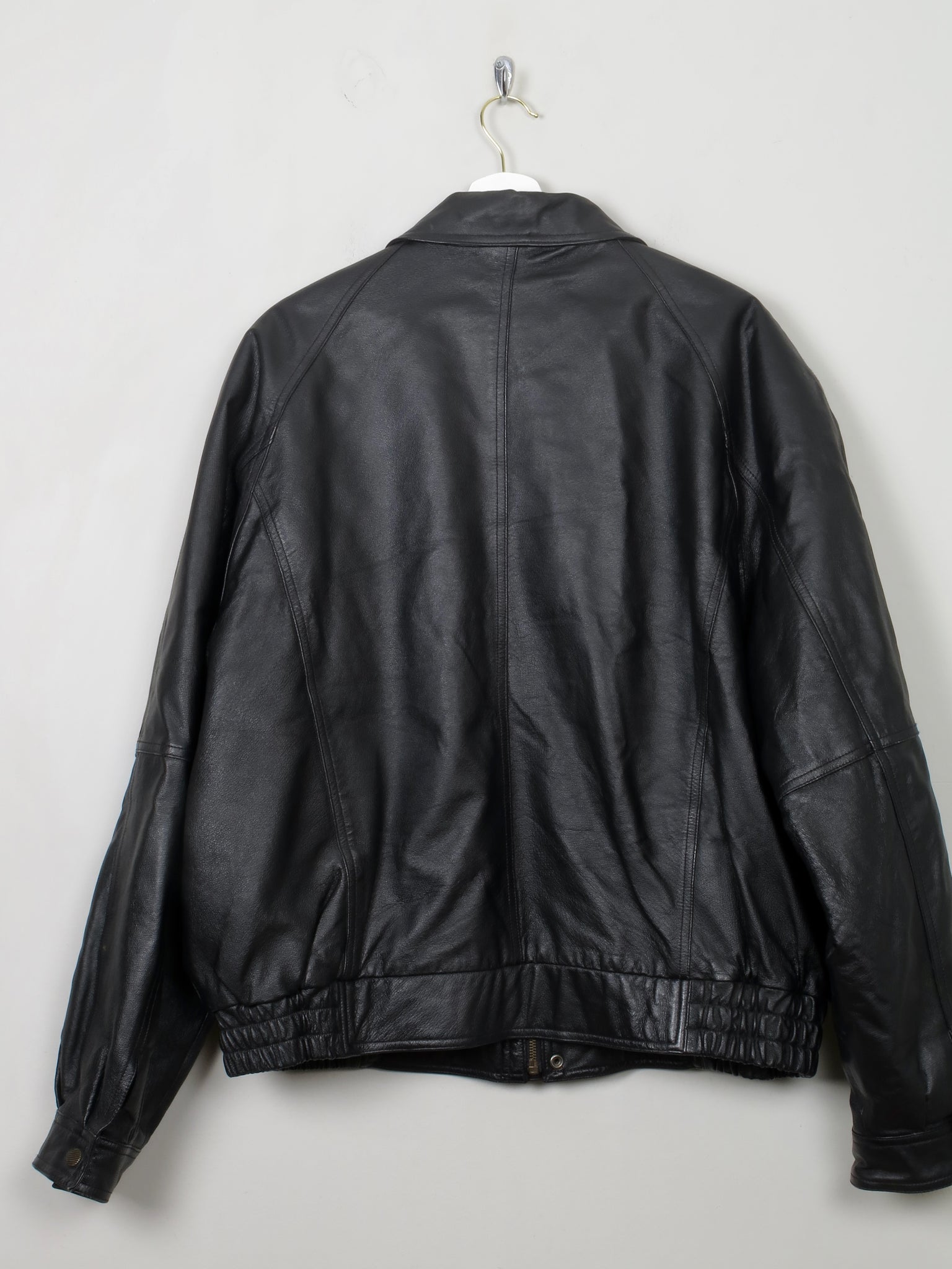 Men's Vintage Black Leather Bomber Jacket XL - The Harlequin