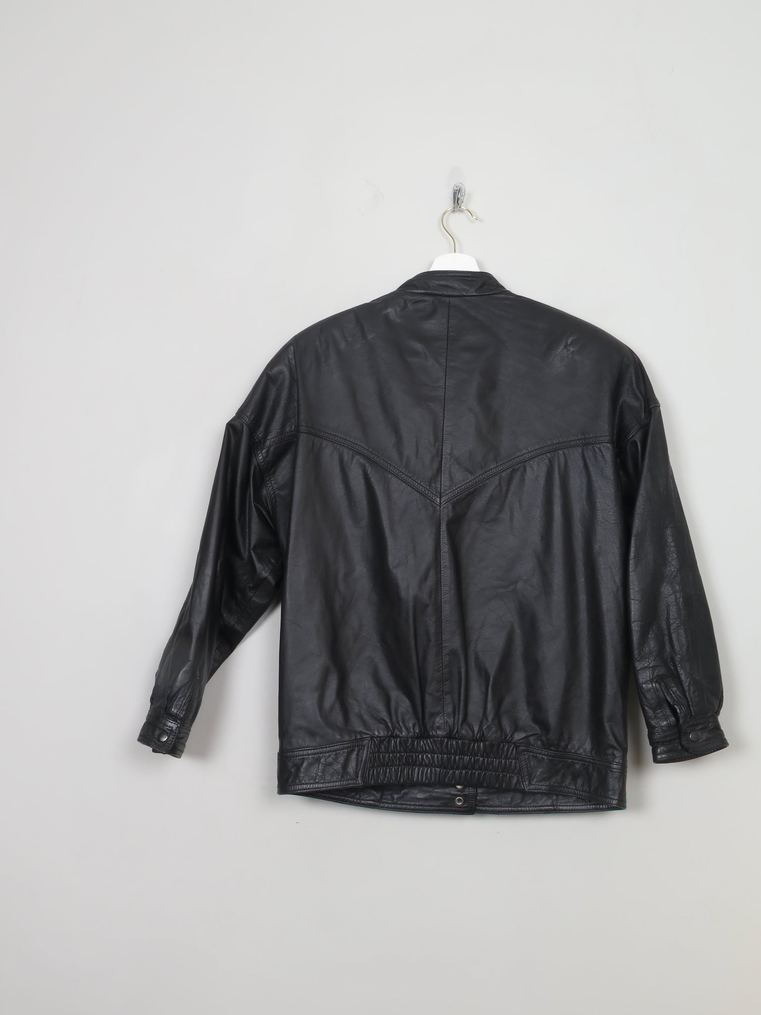 Women's Vintage Black Leather Bomber Jacket XS/S