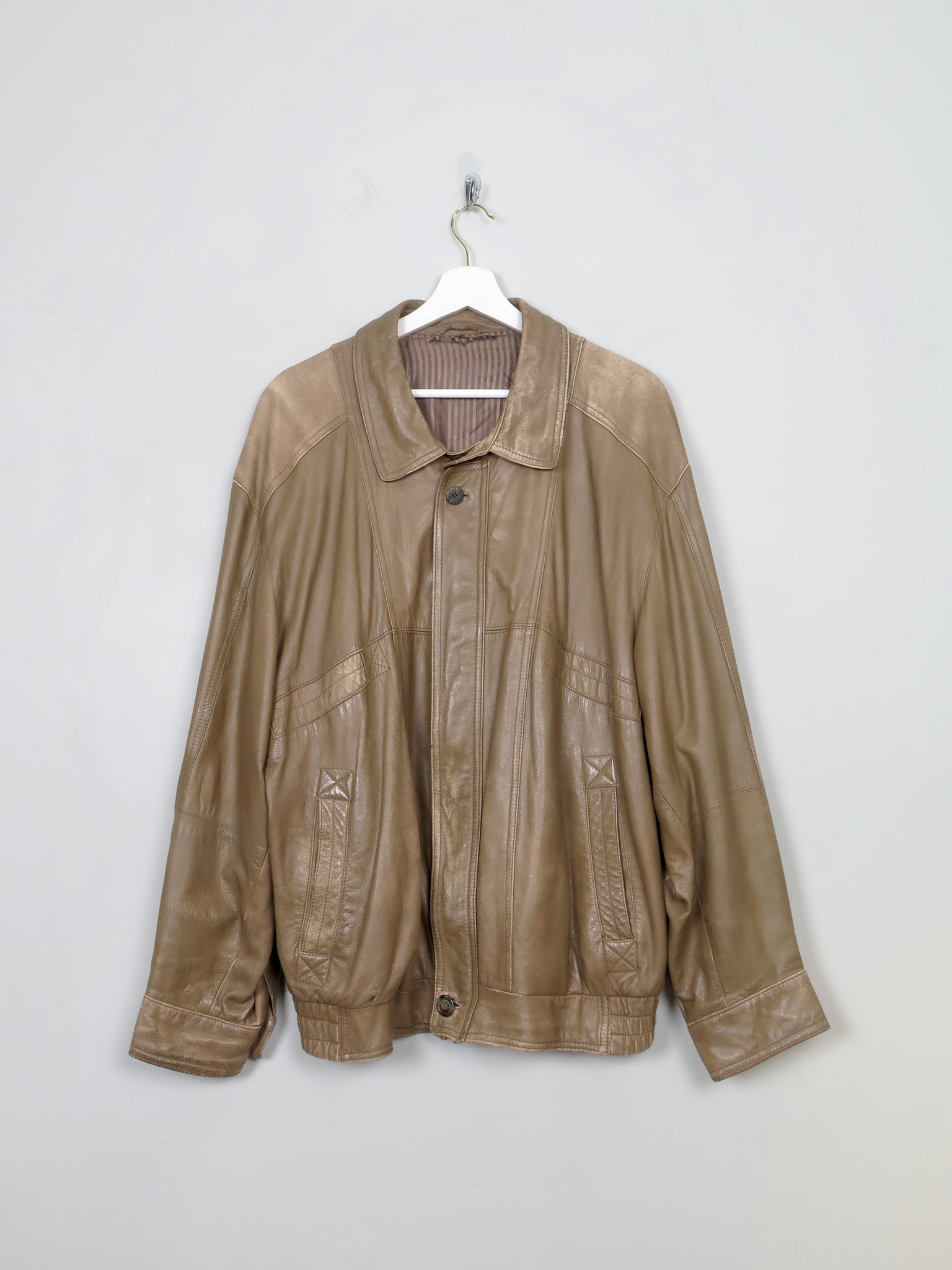 Men's Vintage Beige/Taupe  Leather Bomber Jacket  L