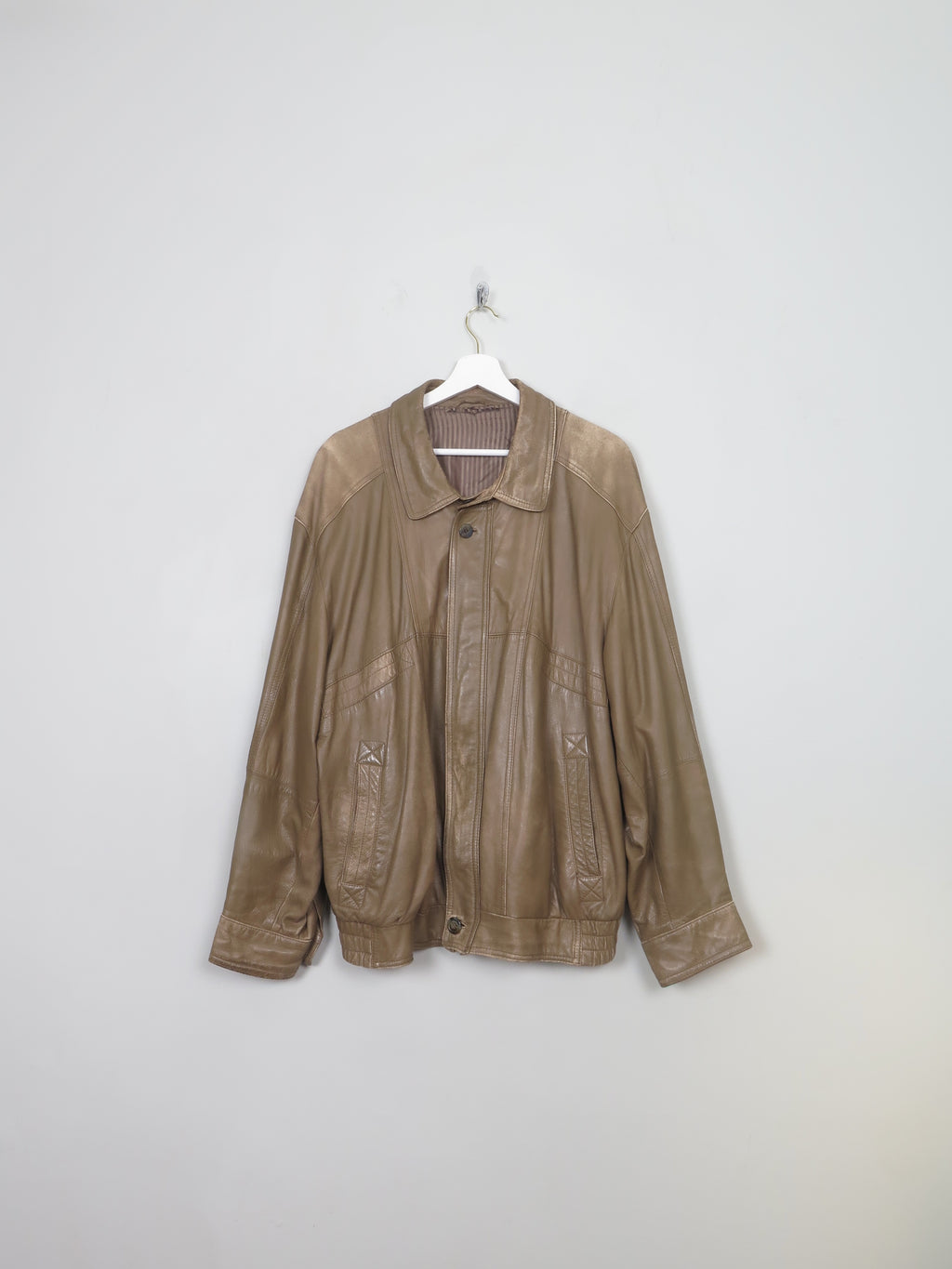 Men's Vintage Beige/Taupe  Leather Bomber Jacket  L