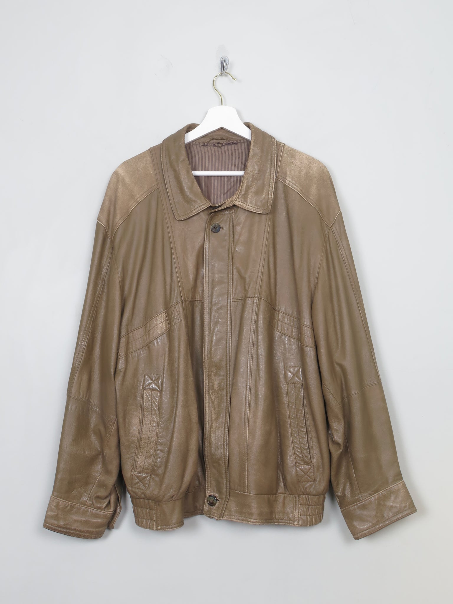Men's Vintage Beige/Taupe  Leather Bomber Jacket  L