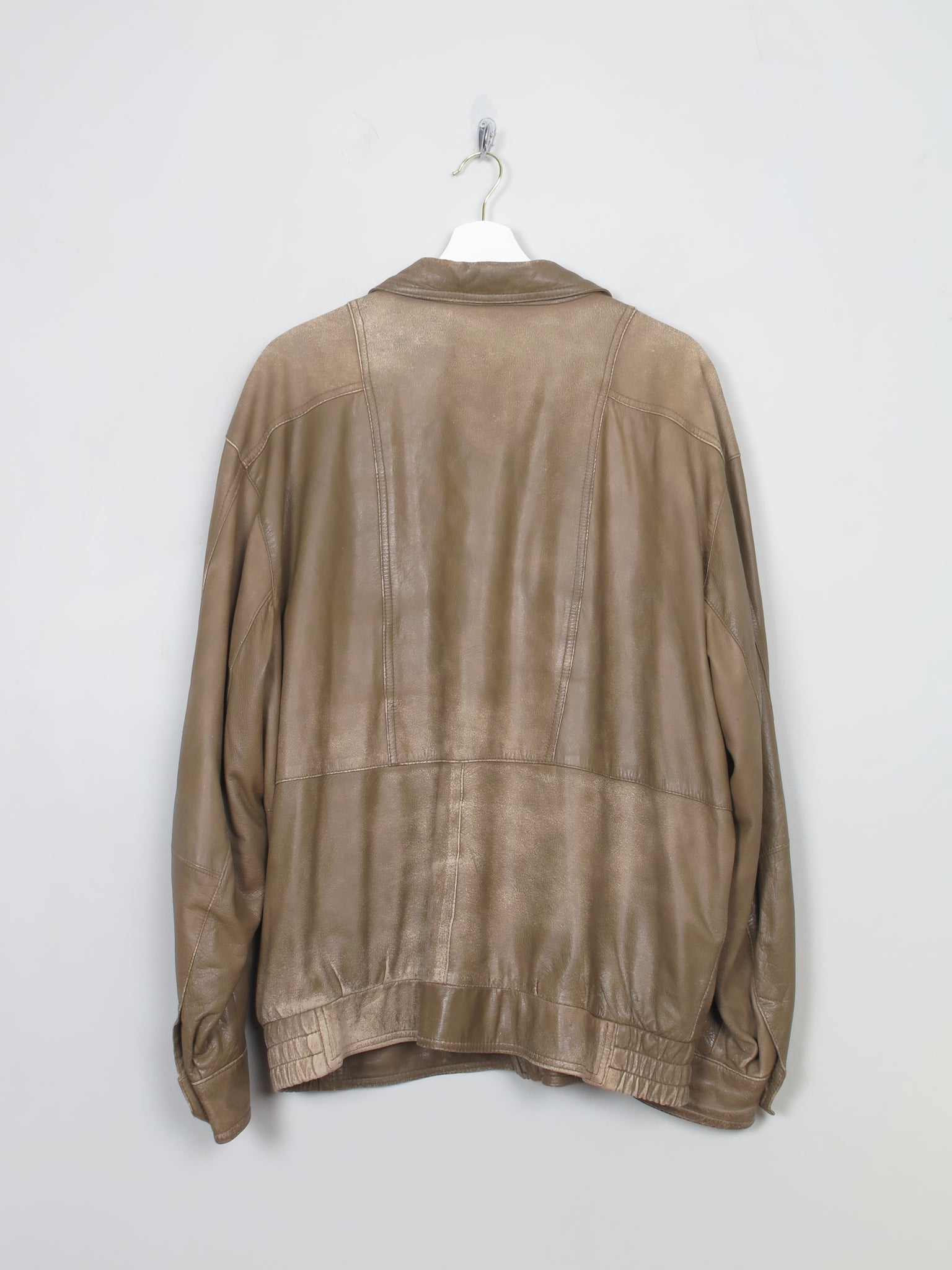 Men's Vintage Beige/Taupe  Leather Bomber Jacket  L