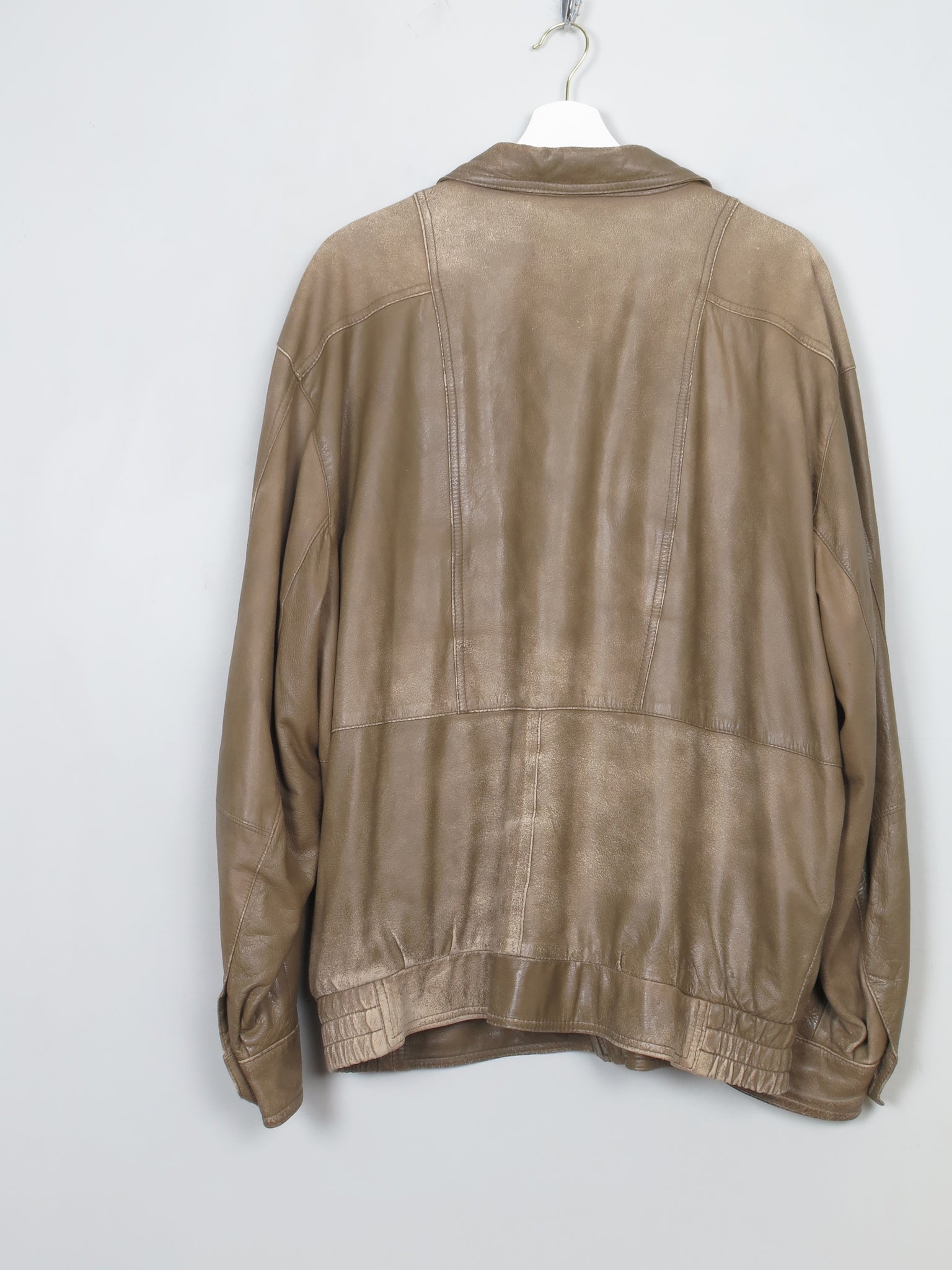 Men's Vintage Beige/Taupe  Leather Bomber Jacket  L