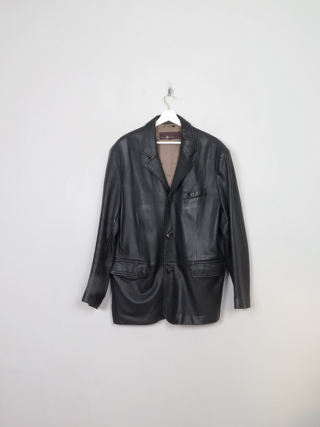 Men's Vintage Black Leather Blazer M Oversized