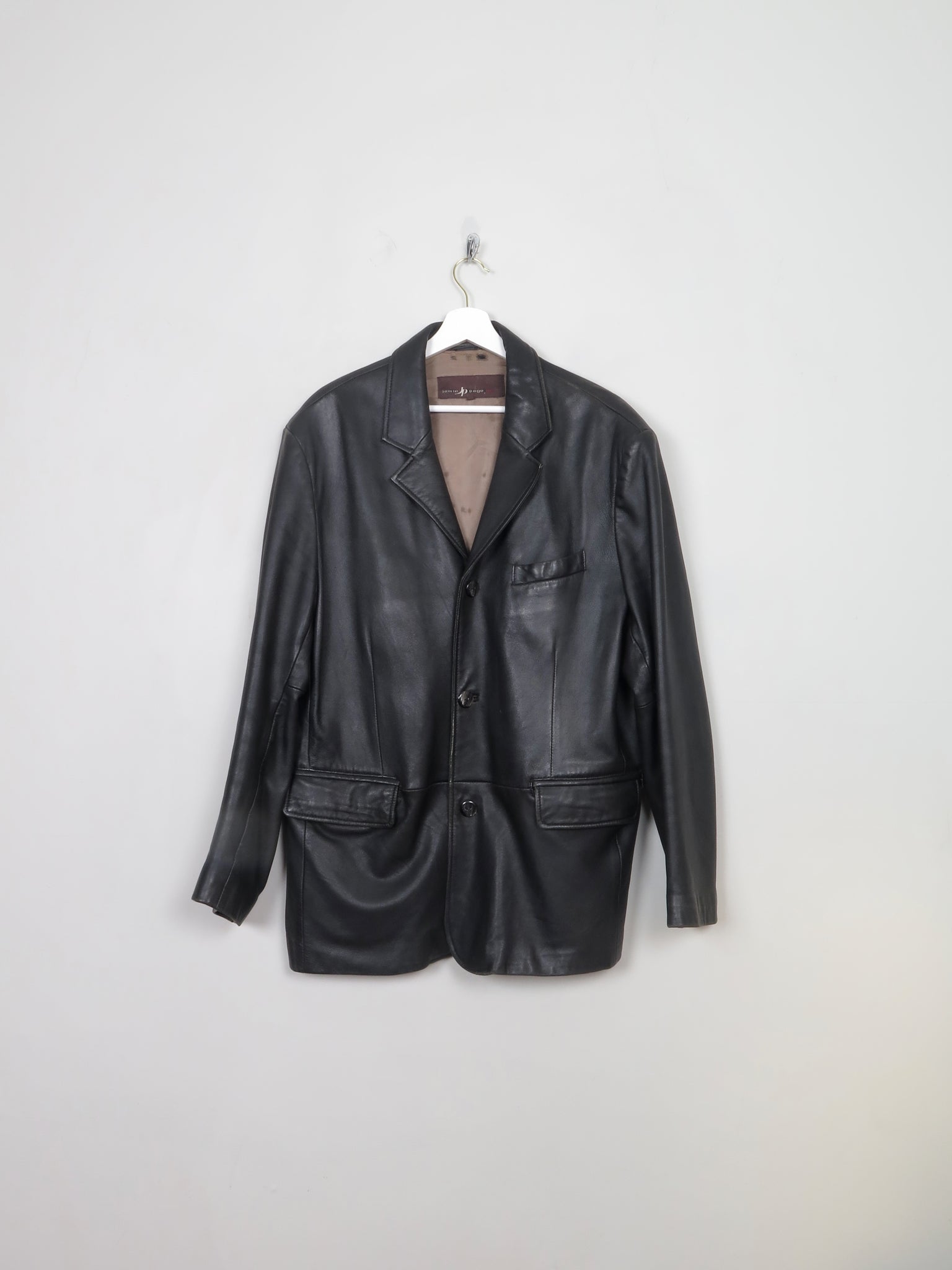Men's Vintage Black Leather Blazer M Oversized