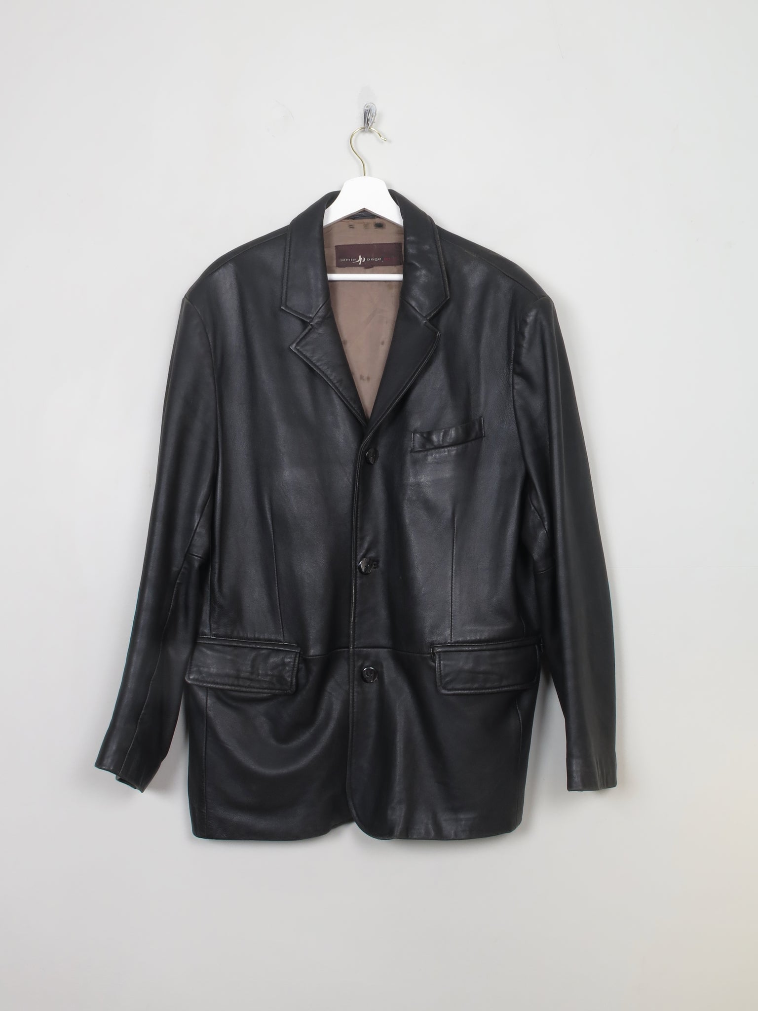 Men's Vintage Black Leather Blazer M Oversized
