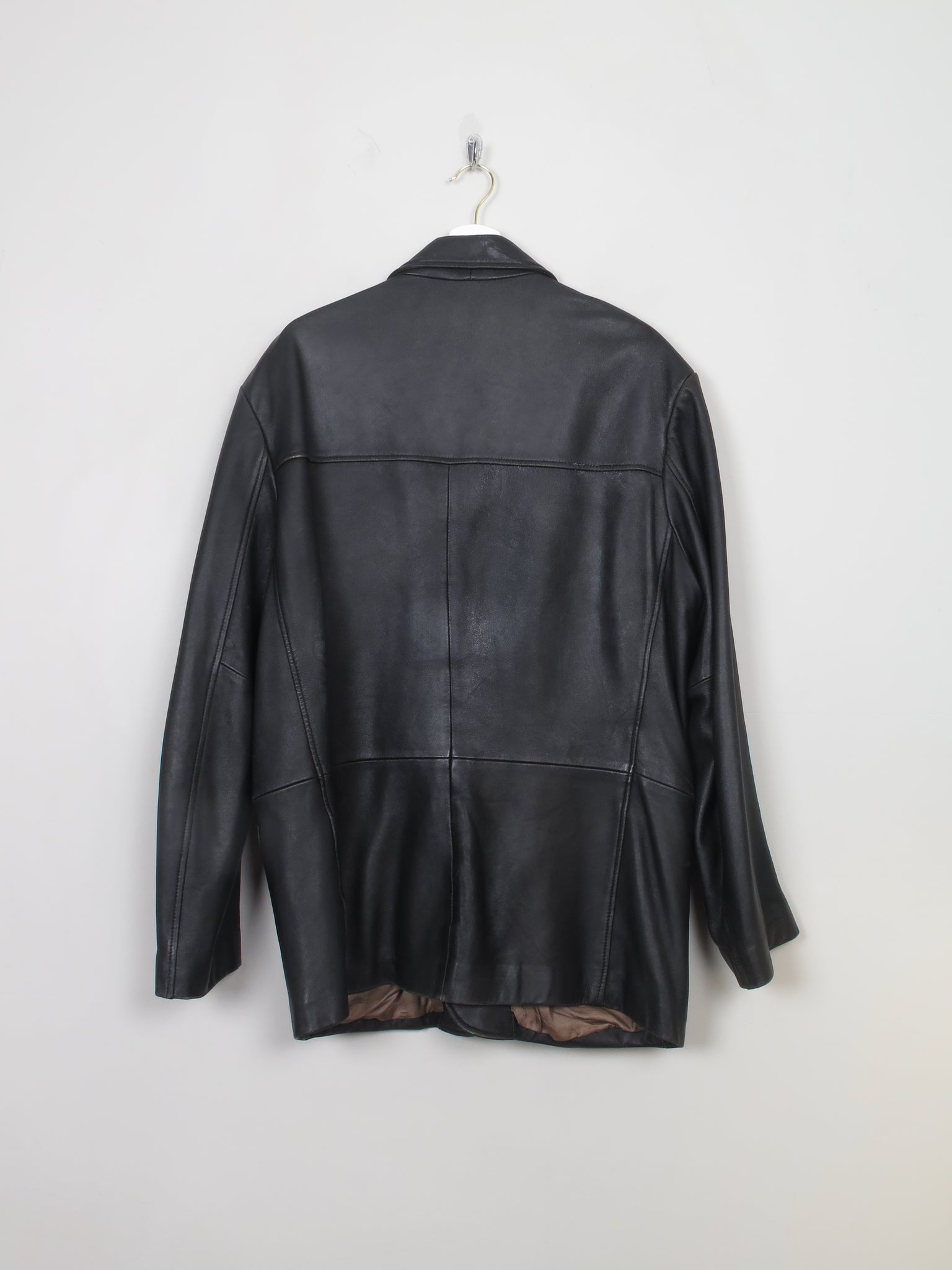 Men's Vintage Black Leather Blazer M Oversized
