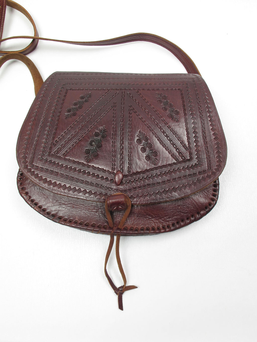 Brown Leather Vintage Tooled Bag - The Harlequin