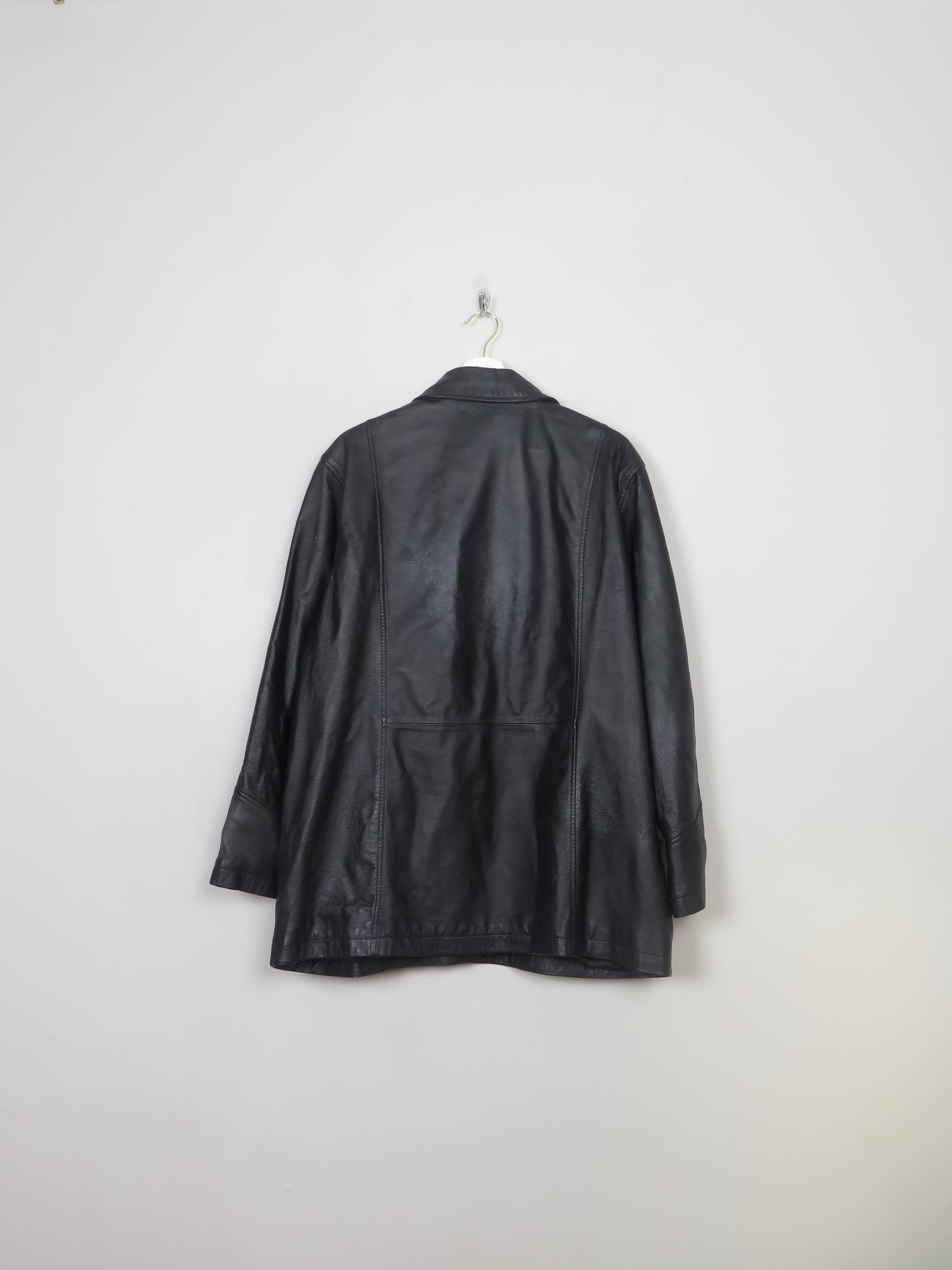 Women's Vintage Black Leather Long Jacket L/XL