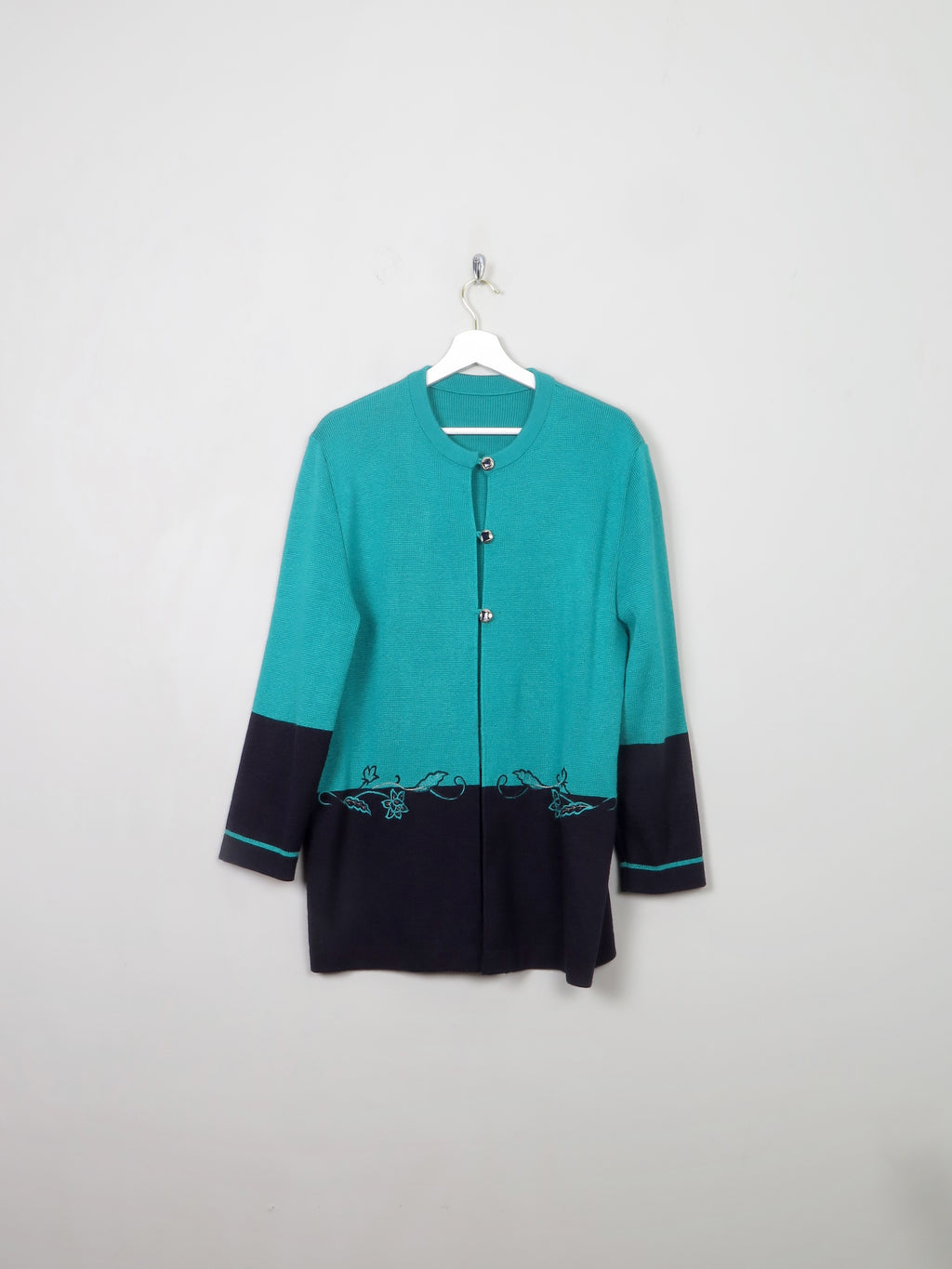 Women's Green & Navy Wool Mix Cardigan M/L/XL - The Harlequin