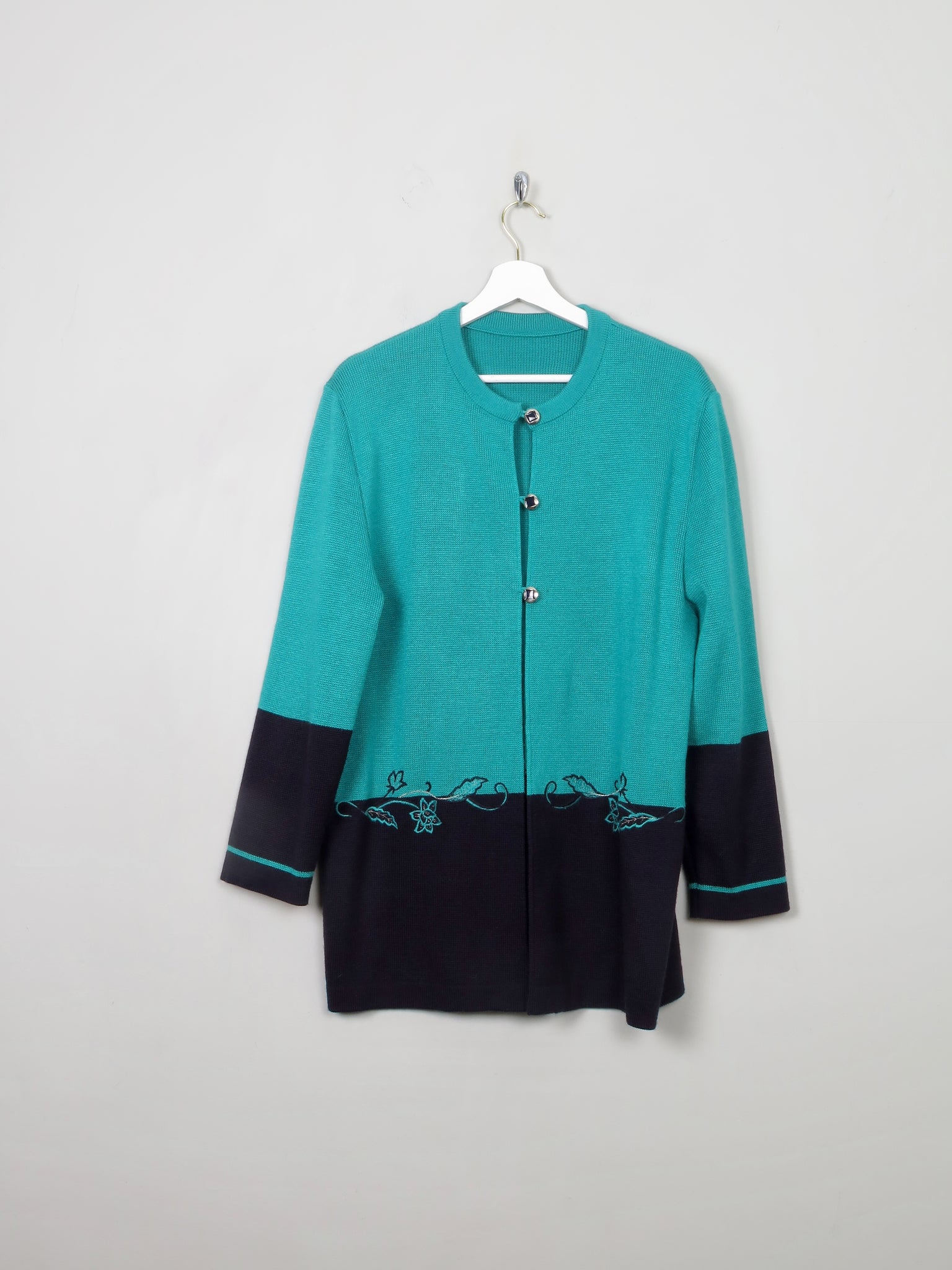 Women's Green & Navy Wool Mix Cardigan M/L/XL - The Harlequin