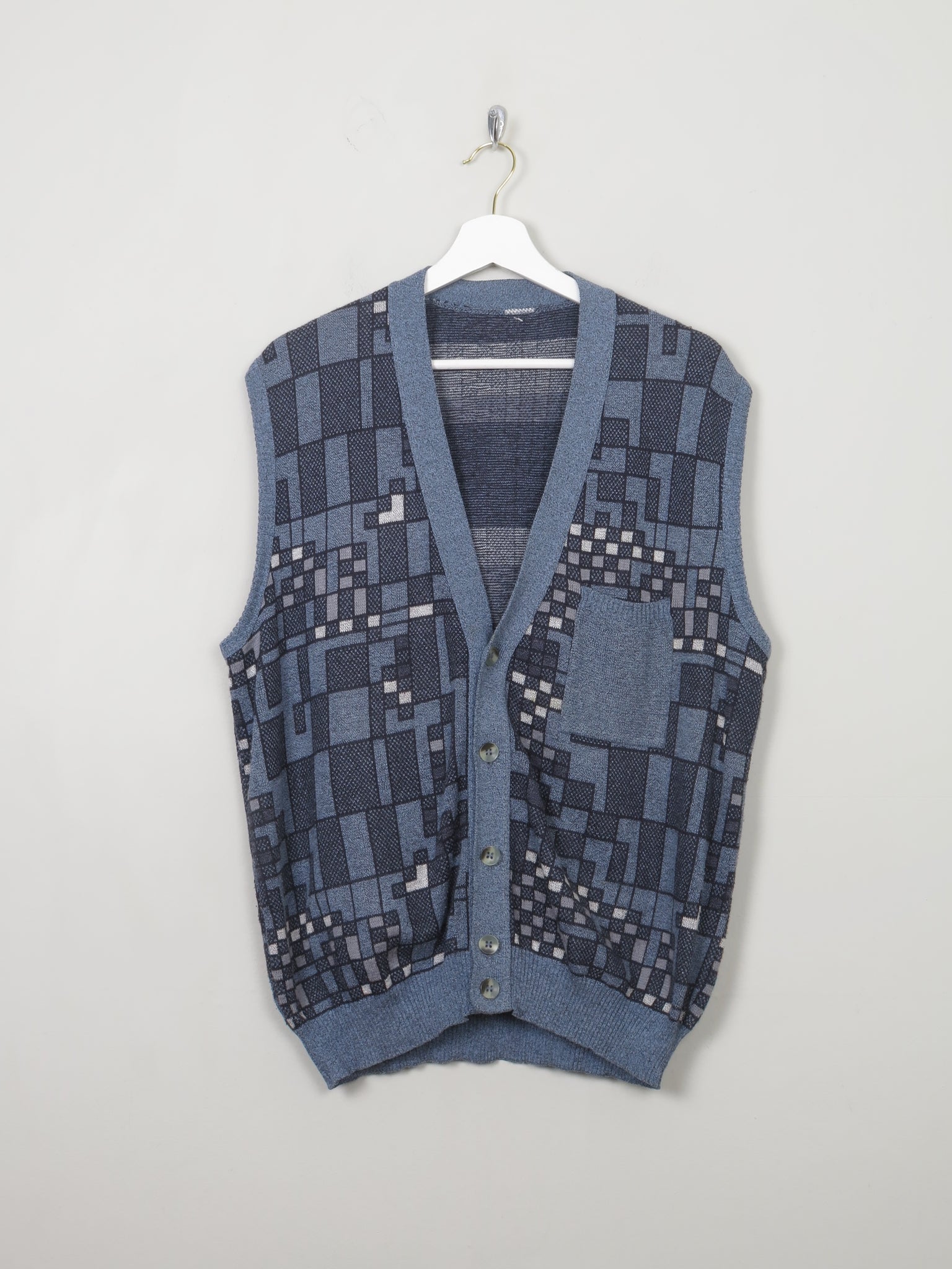 Men's Vintage Blue Printed Gillet/Waistcoat L/XL - The Harlequin