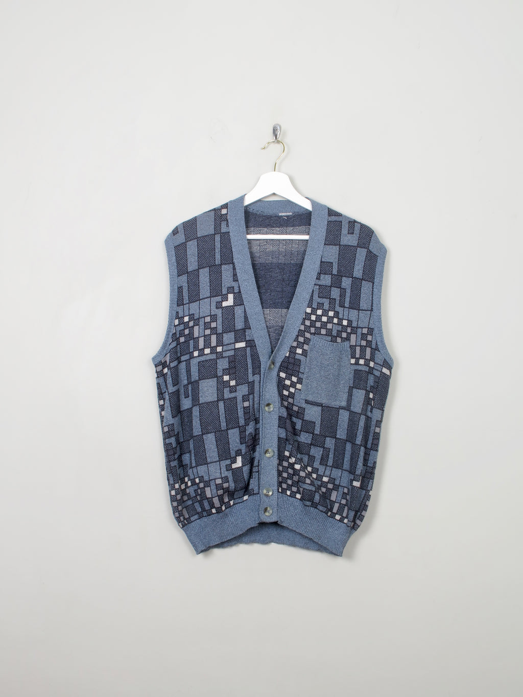 Men's Vintage Blue Printed Gillet/Waistcoat L/XL - The Harlequin