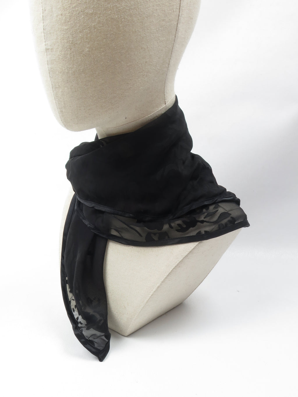 Vintage Women's Black Devore Silk Square Scarf