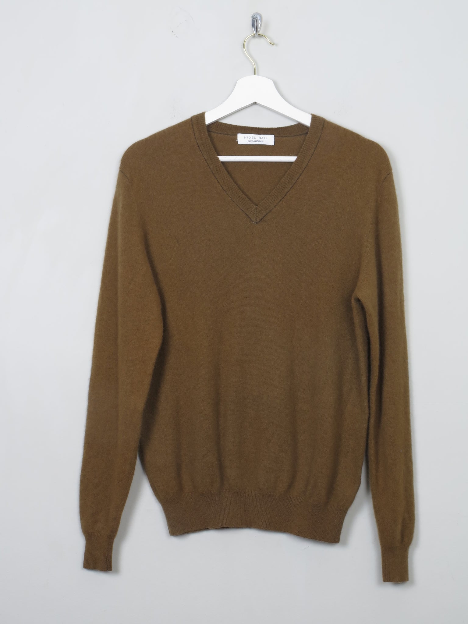 Men's Mustard/Green Cashmere V- Neck Jumper S/M - The Harlequin