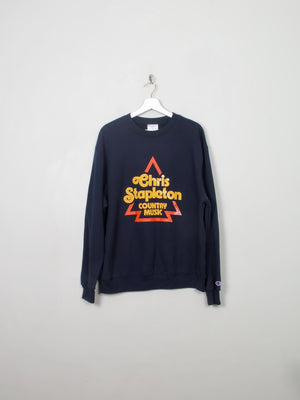 Men's Vintage Navy Sweatshirt With Chris Stapleton Print L - The Harlequin