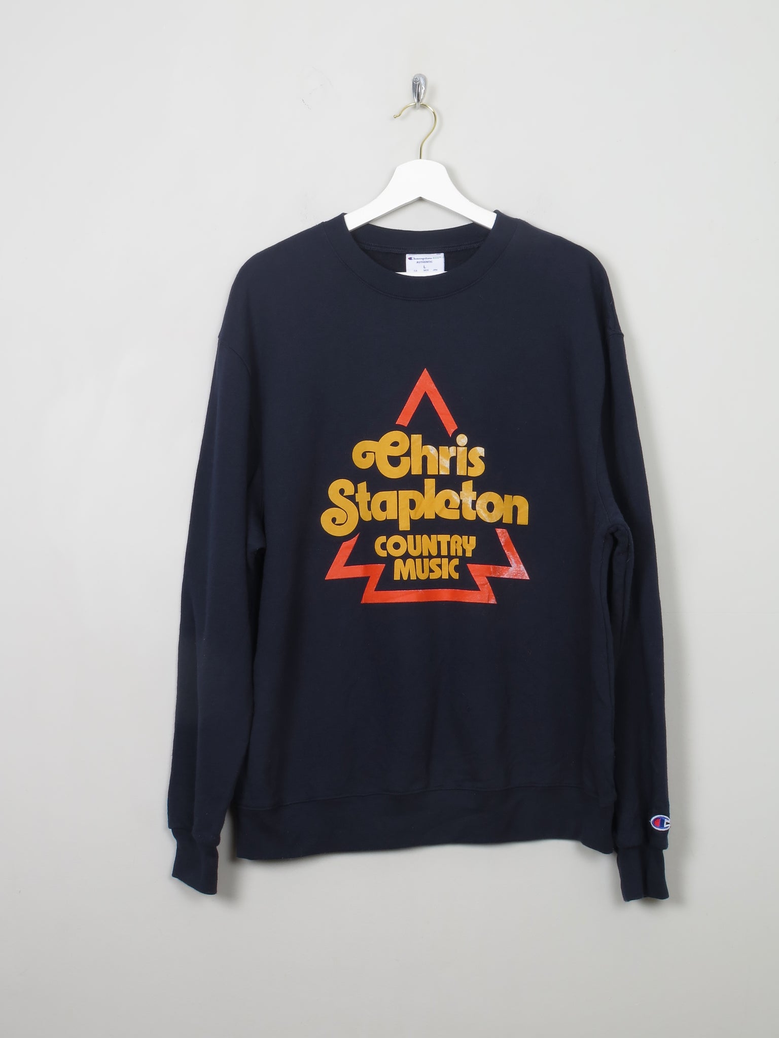 Men's Vintage Navy Sweatshirt With Chris Stapleton Print L - The Harlequin