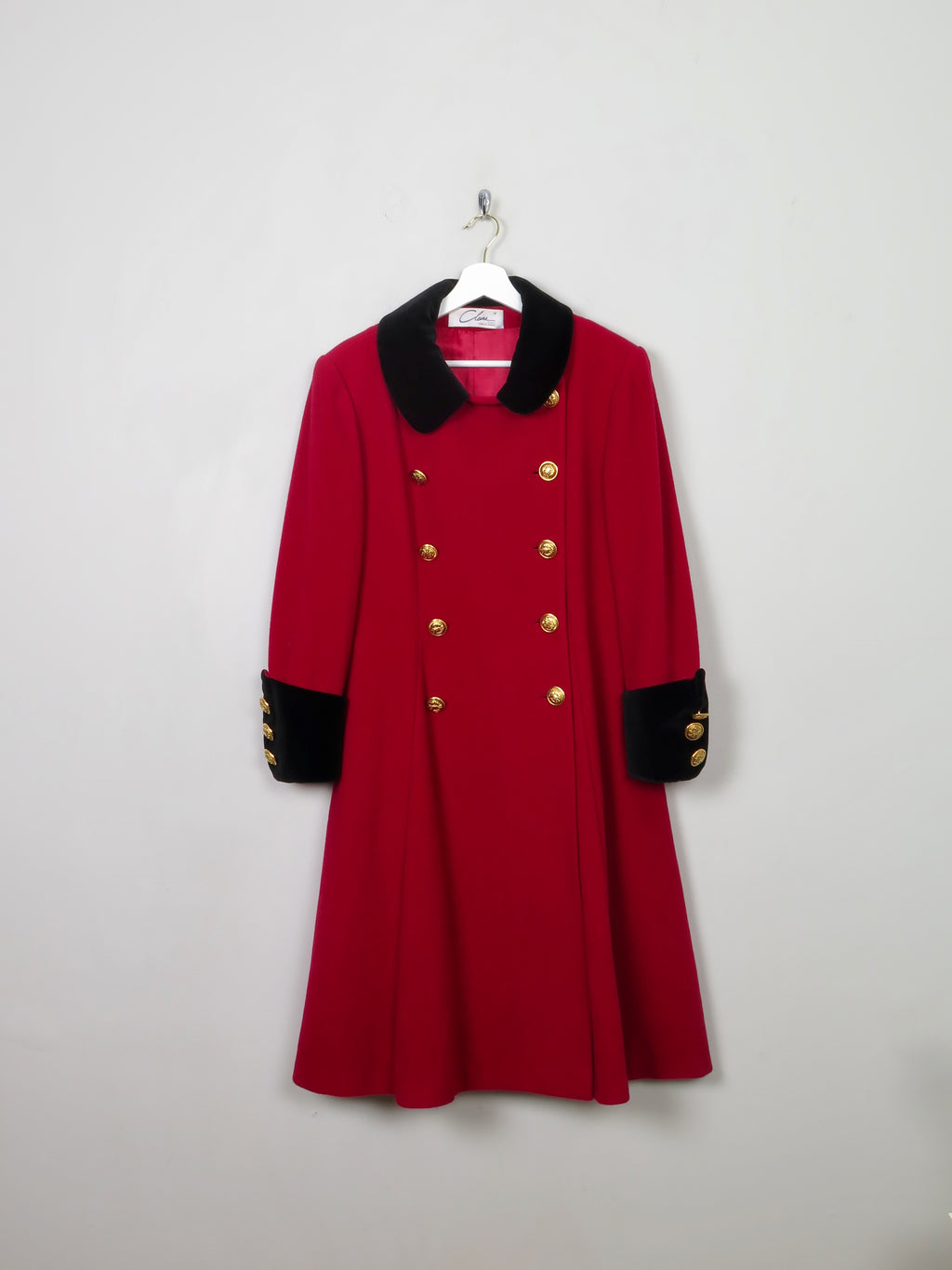 Women's Vintage Red Military Style Coat M - The Harlequin