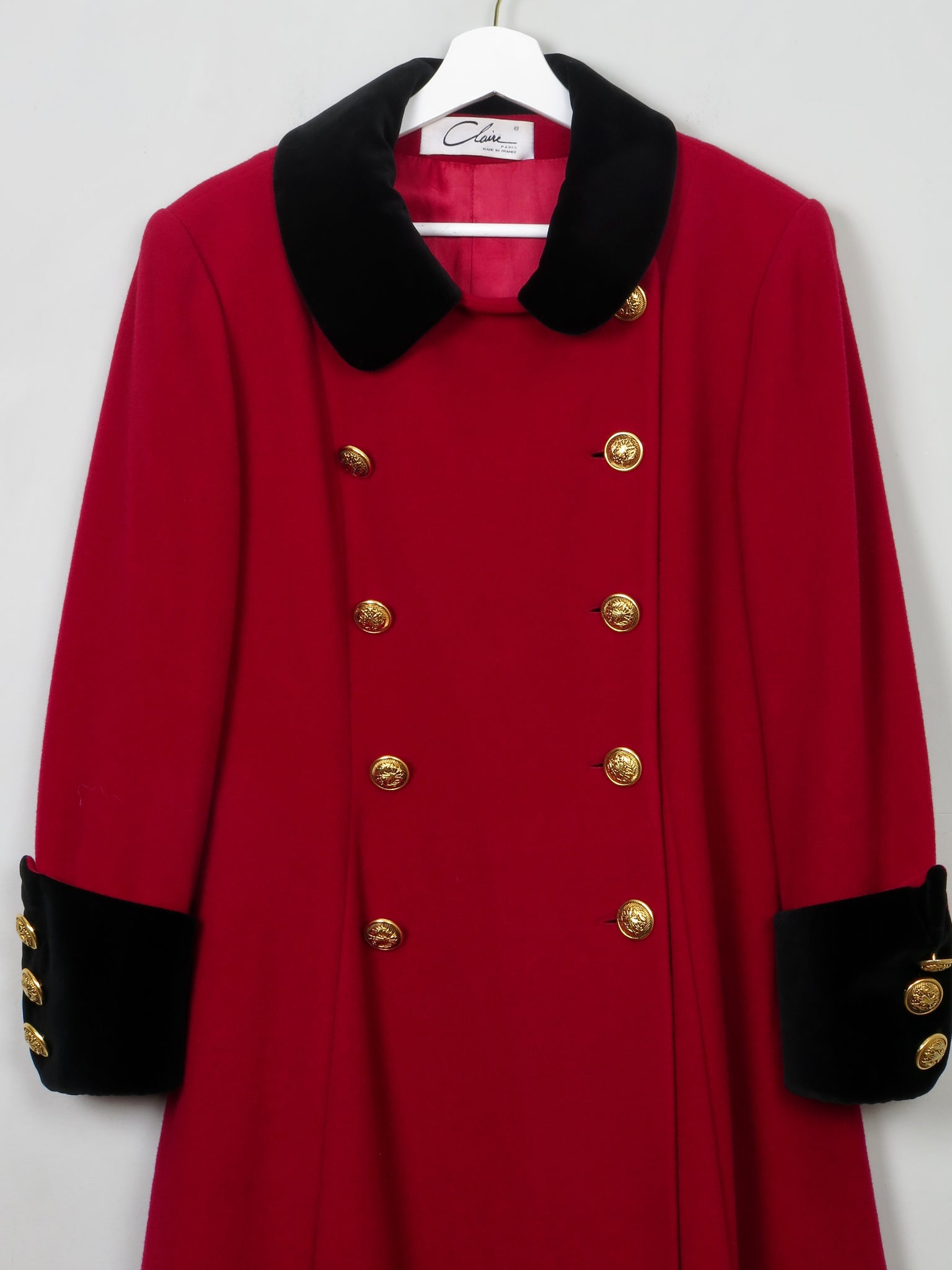 Women's Vintage Red Military Style Coat M - The Harlequin