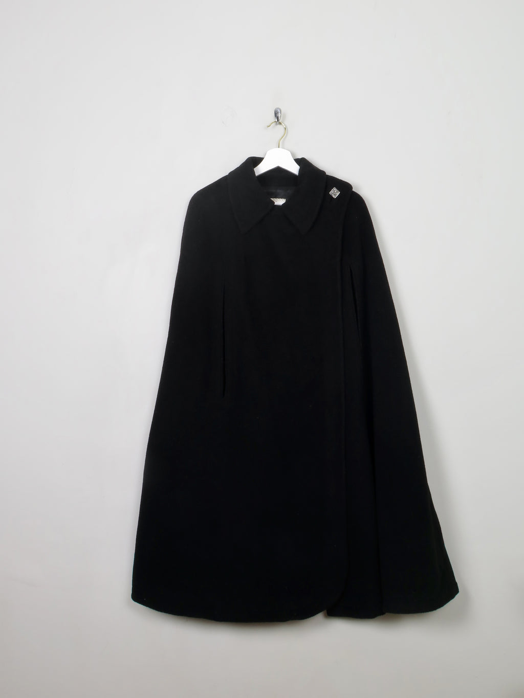 Women's Vintage Jack Clarke Black Wool Long Cape S/M - The Harlequin