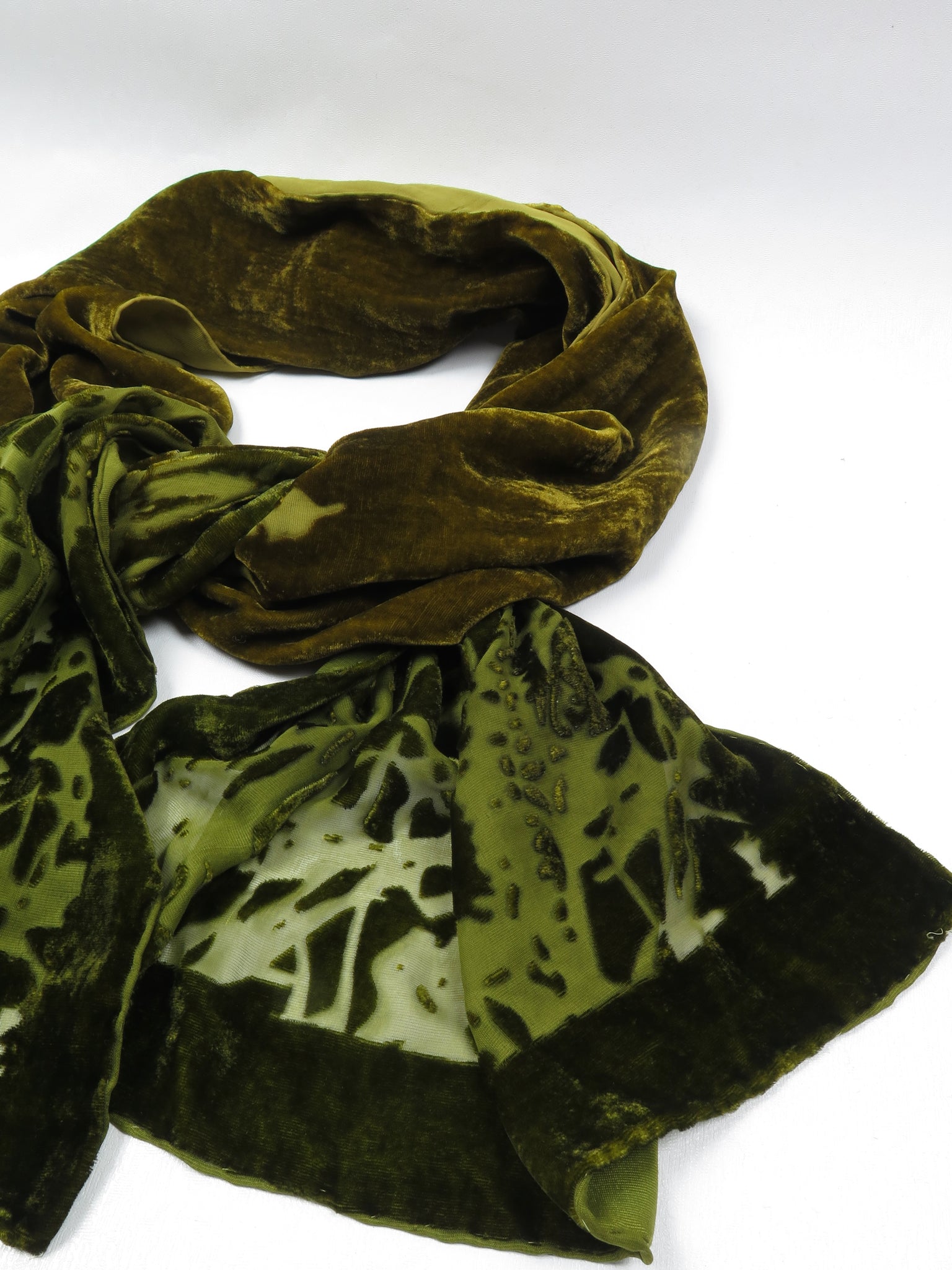 Women's Green Devore Velvet Scarf - The Harlequin