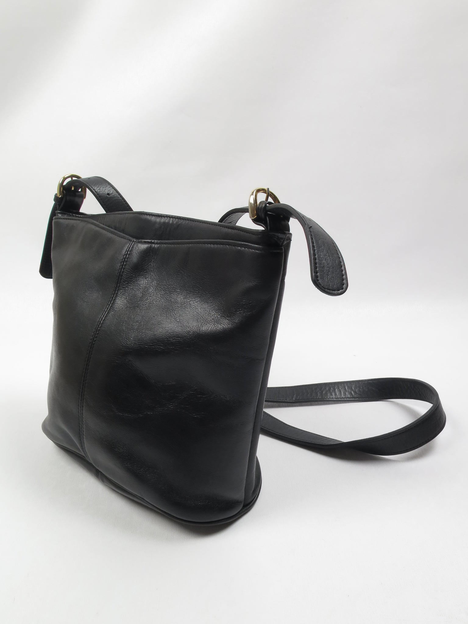Vintage Black Leather Saddle Bag