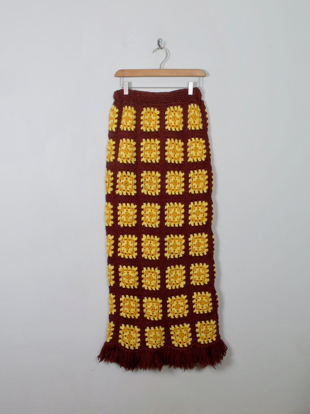 Vintage Crochet Yellow & Brown Skirt S