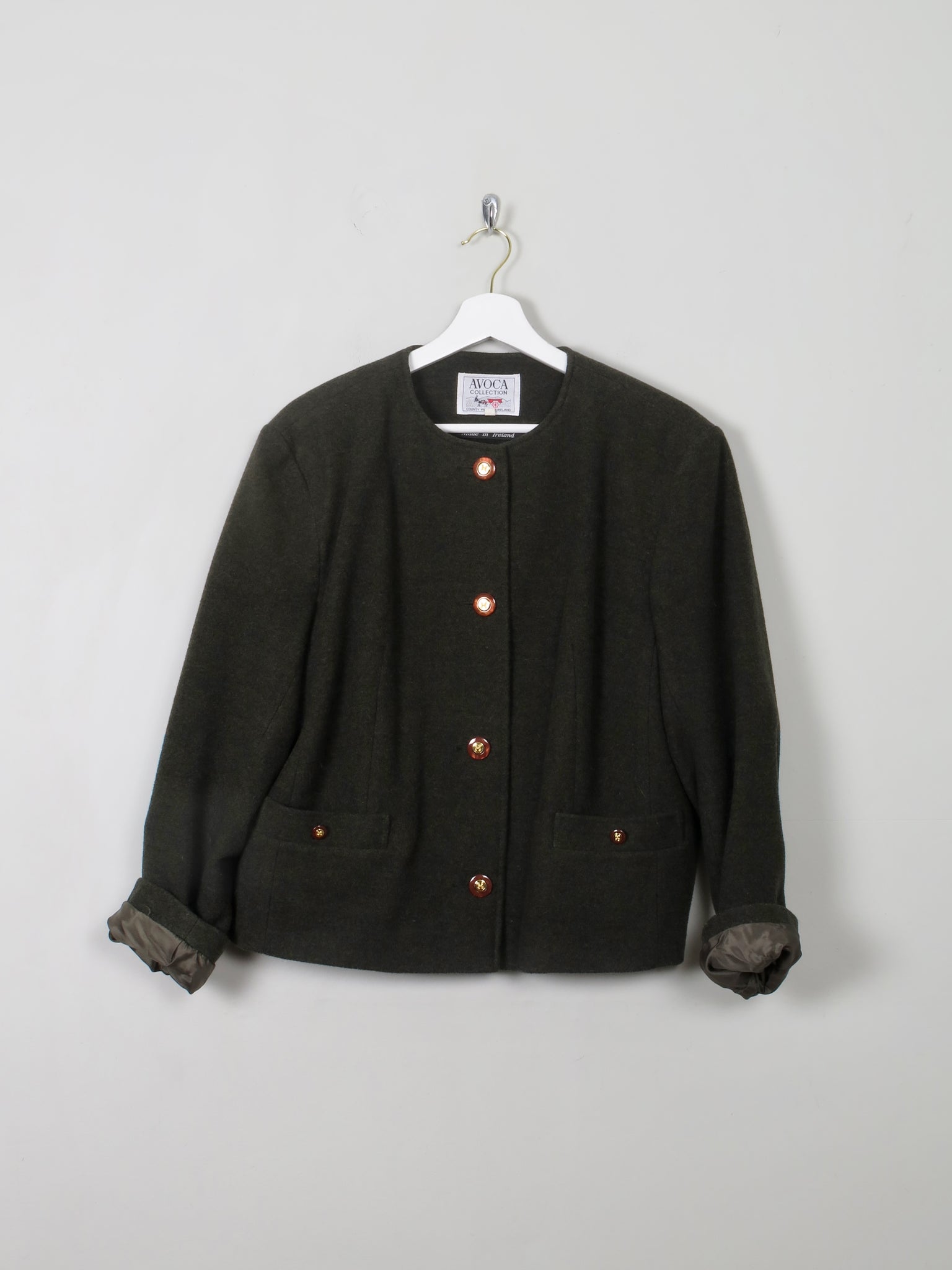 Women's Vintage Green Wool Avoca Boxy Jacket L - The Harlequin