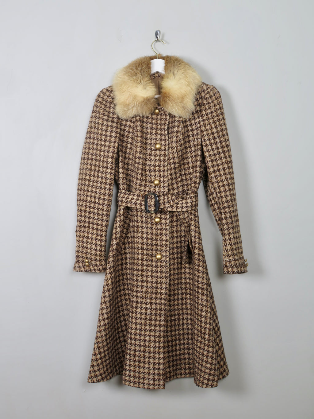 Women's Vintage 70s Tweed Coat with Fur Trim S