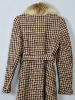 Women's Vintage 70s Tweed Coat with Fur Trim S - The Harlequin