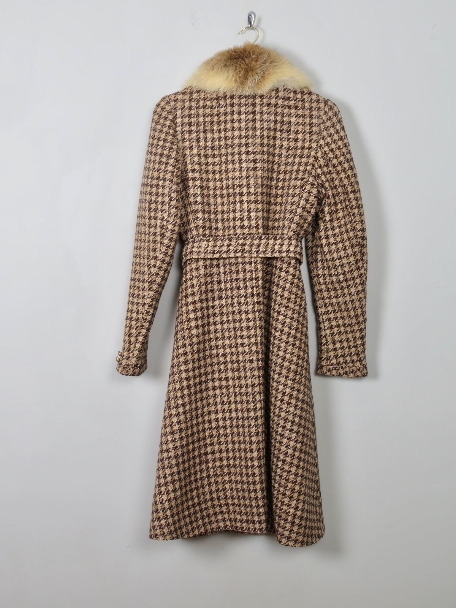 Women's Vintage 70s Tweed Coat with Fur Trim S - The Harlequin