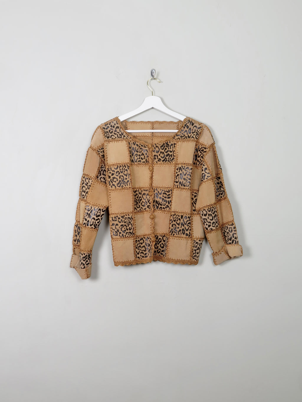 Women's Vintage Patchwork Leopard Suede Jacket M