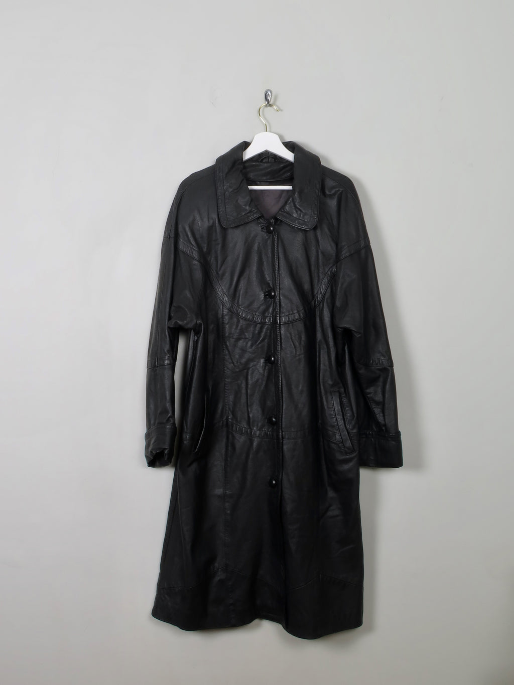 Women's Vintage Black Leather Coat XL