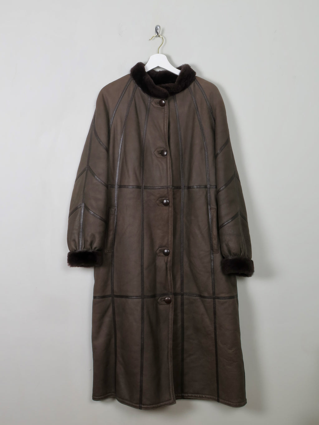 Women's Vintage Brown Shearling Long Coat M/L