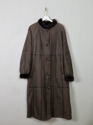 Women's Vintage Brown Shearling Long Coat M/L - The Harlequin