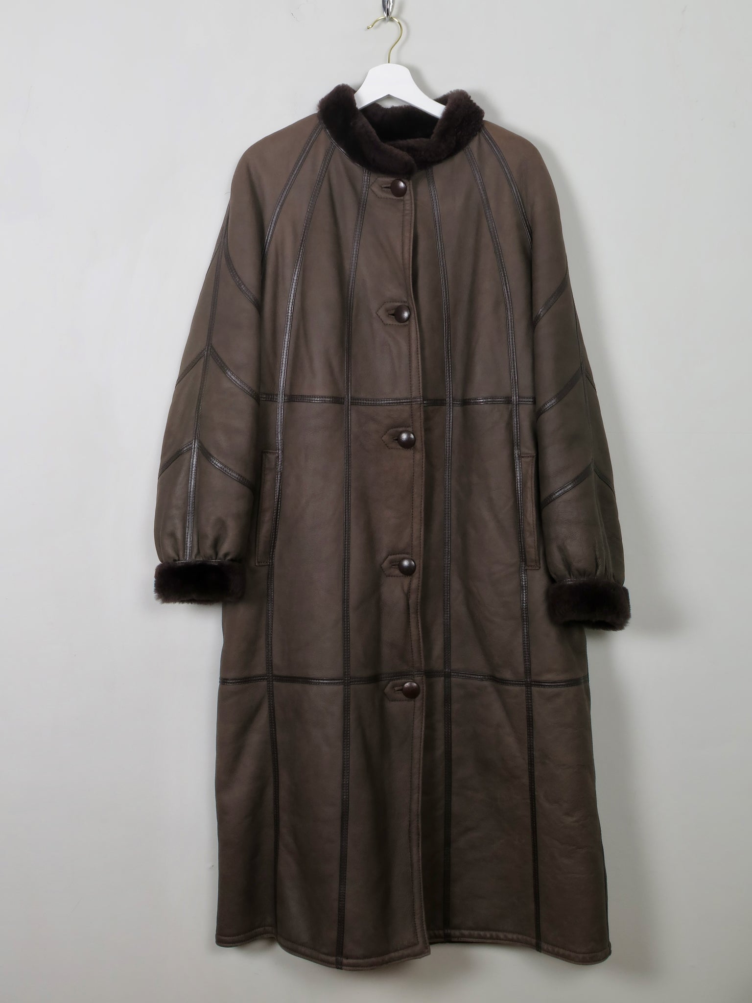 Women's Vintage Brown Shearling Long Coat M/L - The Harlequin