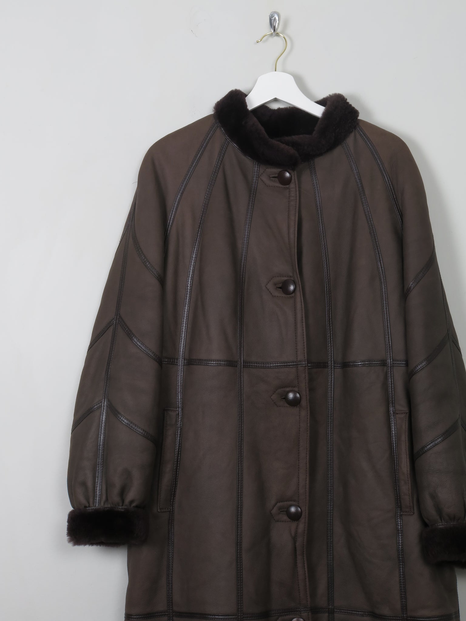 Women's Vintage Brown Shearling Long Coat M/L - The Harlequin